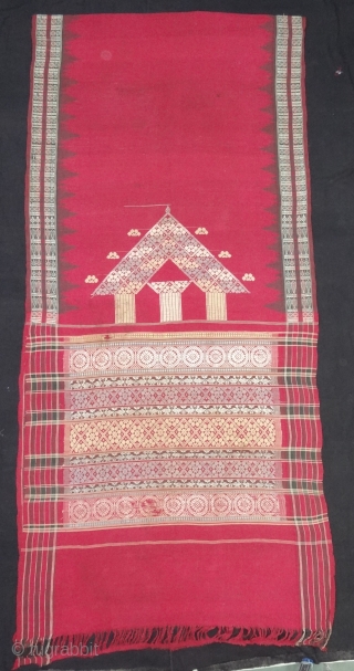 Temple Sari(Dev Dasi Sari) From Orissa,Orissa is an eastern state India,on the Bay of Bengal. Sari of red cotton bordered by black stripes, the plain weave supplemented by bands of both warp  ...