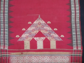 Temple Sari(Dev Dasi Sari) From Orissa,Orissa is an eastern state India,on the Bay of Bengal. Sari of red cotton bordered by black stripes, the plain weave supplemented by bands of both warp  ...