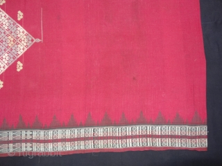 Temple Sari(Dev Dasi Sari) From Orissa,Orissa is an eastern state India,on the Bay of Bengal. Sari of red cotton bordered by black stripes, the plain weave supplemented by bands of both warp  ...