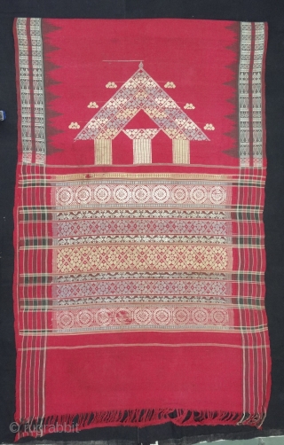 Temple Sari(Dev Dasi Sari) From Orissa,Orissa is an eastern state India,on the Bay of Bengal. Sari of red cotton bordered by black stripes, the plain weave supplemented by bands of both warp  ...