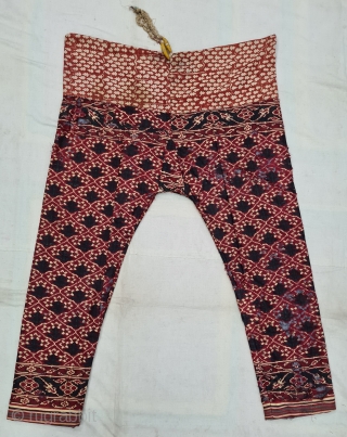 Ejar (Trouser) Silk Double Ikat, Probably Patan Gujarat. India.T his Patola Design Ejar known as Tran-Phul-Bhat (there flowers design) Design. c.1825-1850. Its size is W-128cm, L-115cm (20210310_160418).      