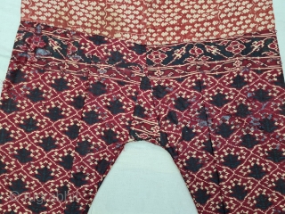 Ejar (Trouser) Silk Double Ikat, Probably Patan Gujarat. India.T his Patola Design Ejar known as Tran-Phul-Bhat (there flowers design) Design. c.1825-1850. Its size is W-128cm, L-115cm (20210310_160418).      