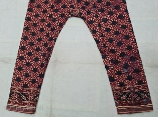 Ejar (Trouser) Silk Double Ikat, Probably Patan Gujarat. India.T his Patola Design Ejar known as Tran-Phul-Bhat (there flowers design) Design. c.1825-1850. Its size is W-128cm, L-115cm (20210310_160418).      