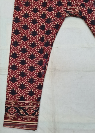 Ejar (Trouser) Silk Double Ikat, Probably Patan Gujarat. India.T his Patola Design Ejar known as Tran-Phul-Bhat (there flowers design) Design. c.1825-1850. Its size is W-128cm, L-115cm (20210310_160418).      