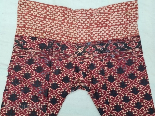 Ejar (Trouser) Silk Double Ikat, Probably Patan Gujarat. India.T his Patola Design Ejar known as Tran-Phul-Bhat (there flowers design) Design. c.1825-1850. Its size is W-128cm, L-115cm (20210310_160418).      