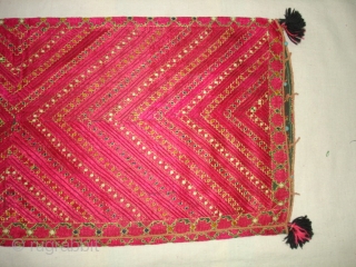 Pillow-Cover,Swat Valley(Pakistan).Cotton embroidered with floss silk.with woolen Braiding and Tassels.Its size is 34cm X 80cm(DSC04559 New).                 