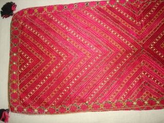 Pillow-Cover,Swat Valley(Pakistan).Cotton embroidered with floss silk.with woolen Braiding and Tassels.Its size is 34cm X 80cm(DSC04559 New).                 