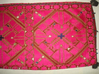 Pillow-Cover,Swat Valley(Pakistan).Cotton embroidered with floss silk.with woolen Braiding and Tassels.Its size is 42cm X 75cm(DSC04568 New).                 