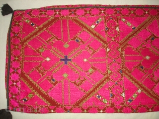 Pillow-Cover,Swat Valley(Pakistan).Cotton embroidered with floss silk.with woolen Braiding and Tassels.Its size is 42cm X 75cm(DSC04568 New).                 