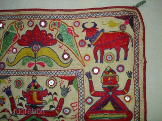 Ganesh Sthapana Wall Hanging From Saurashtra Gujarat.India.Used by the Kathi Darbar Family.Its size is 52cmx52cm(DSC04677 New).                 