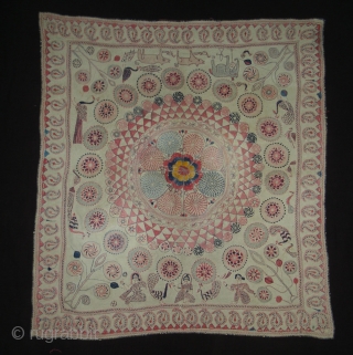 Kantha Quilted and embroidered cotton Kantha Probably From Jessore District of East Bengal(Bangladesh)region.India.Its size is 72cmX80cm(DSC01760 New).                
