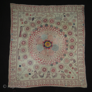 Kantha Quilted and embroidered cotton Kantha Probably From Jessore District of East Bengal(Bangladesh)region.India.Its size is 72cmX80cm(DSC01760 New).                