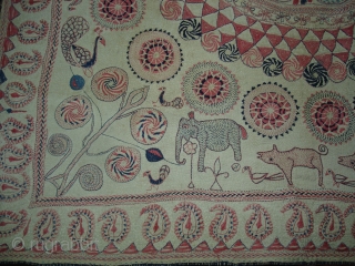 Kantha Quilted and embroidered cotton Kantha Probably From Jessore District of East Bengal(Bangladesh)region.India.Its size is 72cmX80cm(DSC01760 New).                