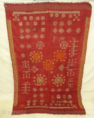 Hand Embroidery(Wool)Odhani Probably From Shekhawati District of Rajasthan.India.known As Lugari.Its Size is 125cmx210cm(DSC00885 New).                   