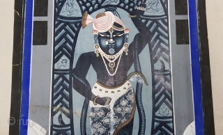 Pichwai of Shrinath Mangla Aarti Pichwai in Single Sawroop On Paper From Bundi Rajasthan, India.C.1900.Its size is 46cmX57cm(20180407_162941 New).              