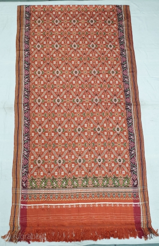 Patola Sari Silk Double ikat.Probably Patan Gujarat. India. this Patola sari has the type of geometric,non figurative pattern particularly favored by the ismaili Muslim merchant community of the Vohras.And its called Vohra-Gaji-Bhat.(Vohra  ...