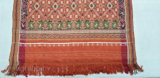 Patola Sari Silk Double ikat.Probably Patan Gujarat. India. this Patola sari has the type of geometric,non figurative pattern particularly favored by the ismaili Muslim merchant community of the Vohras.And its called Vohra-Gaji-Bhat.(Vohra  ...