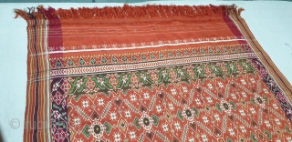 Patola Sari Silk Double ikat.Probably Patan Gujarat. India. this Patola sari has the type of geometric,non figurative pattern particularly favored by the ismaili Muslim merchant community of the Vohras.And its called Vohra-Gaji-Bhat.(Vohra  ...