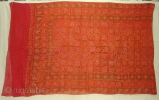 Gharcholu Sari Tie and Dye(Natural Colours)Cotton,From Jamnagar,Gujarat India.Its size is 134cmX424cm(DSC01833 New).                     