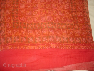 Gharcholu Sari Tie and Dye(Natural Colours)Cotton,From Jamnagar,Gujarat India.Its size is 134cmX424cm(DSC01833 New).                     