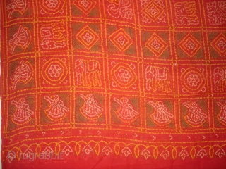 Gharcholu Sari Tie and Dye(Natural Colours)Cotton,From Jamnagar,Gujarat India.Its size is 134cmX424cm(DSC01833 New).                     