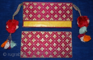 Jain Book Cover with cotton and Silk Tassels,Silver(Real) And gold(Real)gilt embroidery on the Gajji-Silk,.From Kutch,Gujarat. India.C.1900.Its size is 14X26cm,Inside Embroidered Broad size is 13cmX26cm(DSC02411 New).        
