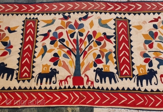 Wall Hanging(Tent Decoration) Applique work from the Kathi Darbar Community of Saurashtra Gujarat. India.C.1900.Cotton with cotton  Applique work.Its size is 130cmX450cm(20200408_154430).               