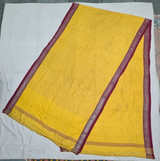 Pitamber Plain Weave Pooja Dhoni Double Pallu (Pallov)with Turmeric Yellow in the middle, ,It’s an Silk and zari weave Dhoti.  This type of Dhoti is named after the Paithan town in  ...