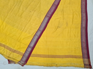 Pitamber Plain Weave Pooja Dhoni Double Pallu (Pallov)with Turmeric Yellow in the middle, ,It’s an Silk and zari weave Dhoti.  This type of Dhoti is named after the Paithan town in  ...