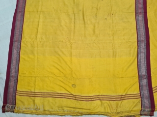 Pitamber Plain Weave Pooja Dhoni Double Pallu (Pallov)with Turmeric Yellow in the middle, ,It’s an Silk and zari weave Dhoti.  This type of Dhoti is named after the Paithan town in  ...