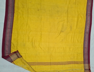 Pitamber Plain Weave Pooja Dhoni Double Pallu (Pallov)with Turmeric Yellow in the middle, ,It’s an Silk and zari weave Dhoti.  This type of Dhoti is named after the Paithan town in  ...