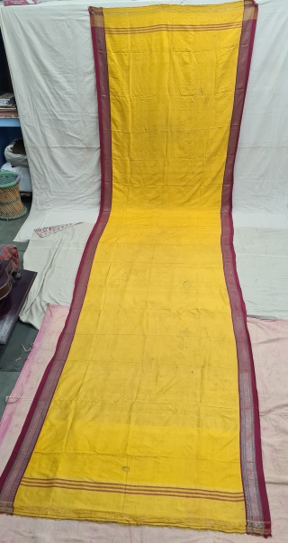 Pitamber Plain Weave Pooja Dhoni Double Pallu (Pallov)with Turmeric Yellow in the middle, ,It’s an Silk and zari weave Dhoti.  This type of Dhoti is named after the Paithan town in  ...