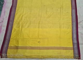 Pitamber Plain Weave Pooja Dhoni Double Pallu (Pallov)with Turmeric Yellow in the middle, ,It’s an Silk and zari weave Dhoti.  This type of Dhoti is named after the Paithan town in  ...