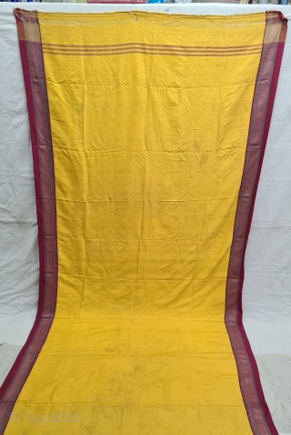 Pitamber Plain Weave Pooja Dhoni Double Pallu (Pallov)with Turmeric Yellow in the middle, ,It’s an Silk and zari weave Dhoti.  This type of Dhoti is named after the Paithan town in  ...