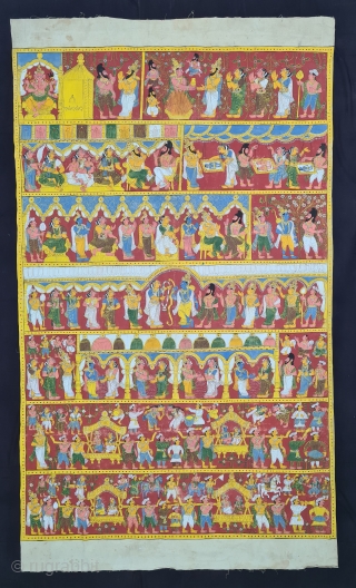 Cheriyal Scroll Painting on the Cotton  From Telangana South India.
This are epic Storytelling  paintings which  is showing different kind of Mythology Art  stories
The scrolls are painted in a  ...