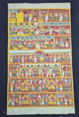 Cheriyal Scroll Painting on the Cotton  From Telangana South India.
This are epic Storytelling  paintings which  is showing different kind of Mythology Art  stories
The scrolls are painted in a  ...