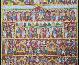 Cheriyal Scroll Painting on the Cotton  From Telangana South India.
This are epic Storytelling  paintings which  is showing different kind of Mythology Art  stories
The scrolls are painted in a  ...