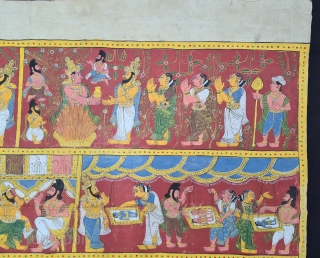 Cheriyal Scroll Painting on the Cotton  From Telangana South India.
This are epic Storytelling  paintings which  is showing different kind of Mythology Art  stories
The scrolls are painted in a  ...