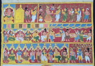 Cheriyal Scroll Painting on the Cotton  From Telangana South India.
This are epic Storytelling  paintings which  is showing different kind of Mythology Art  stories
The scrolls are painted in a  ...