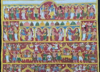 Cheriyal Scroll Painting on the Cotton  From Telangana South India.
This are epic Storytelling  paintings which  is showing different kind of Mythology Art  stories
The scrolls are painted in a  ...