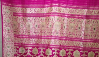Very Large Size Zari (Real) Brocade Woman’s Dupatta
Silk weave with discontinuous supplementary weft of silver and gold thread.
from Varanasi, 
Uttar Pradesh , India. 
C.18575 - 1900. 

Its Size is 173cm X310cm(DSC09964).  