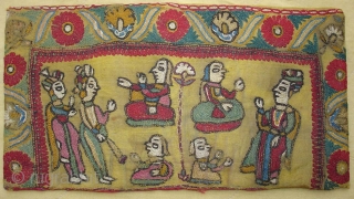 Sutra Book Cover An Mochi Bharat Embroidery From Kutch Gujarat.India.Its an Story Telling Piece.Very Rare and Early Book cover.Its size is 14cm x 25cm(DSC07446 New).        