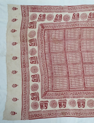 Ramavali Shawl, Hand Woven Khadi Cotton, Line as Devanagari Inscription. Repeated as Shri Ram-Jai Ram-Jai Jai Ram. From Historic Hindu Temple Of Dwarka Saurashtra Gujarat. India. Natural Colors c.1900. Its Size is  ...