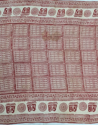 Ramavali Shawl, Hand Woven Khadi Cotton, Line as Devanagari Inscription. Repeated as Shri Ram-Jai Ram-Jai Jai Ram. From Historic Hindu Temple Of Dwarka Saurashtra Gujarat. India. Natural Colors c.1900. Its Size is  ...