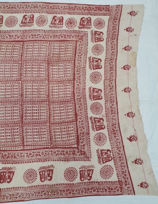 Ramavali Shawl, Hand Woven Khadi Cotton, Line as Devanagari Inscription. Repeated as Shri Ram-Jai Ram-Jai Jai Ram. From Historic Hindu Temple Of Dwarka Saurashtra Gujarat. India. Natural Colors c.1900. Its Size is  ...