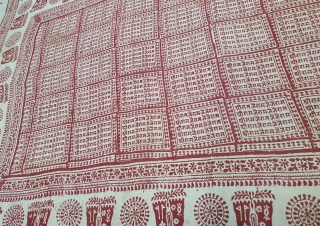 Ramavali Shawl, Hand Woven Khadi Cotton, Line as Devanagari Inscription. Repeated as Shri Ram-Jai Ram-Jai Jai Ram. From Historic Hindu Temple Of Dwarka Saurashtra Gujarat. India. Natural Colors c.1900. Its Size is  ...