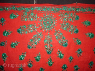 Achochini Womens's bridal Shawl,From Sindh Pakistan,Cotton ground with floss silk embroidery.Its size is 148cmX190cm(DSC01988 New).                  