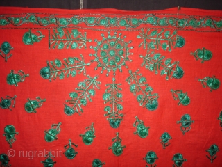 Achochini Womens's bridal Shawl,From Sindh Pakistan,Cotton ground with floss silk embroidery.Its size is 148cmX190cm(DSC01988 New).                  