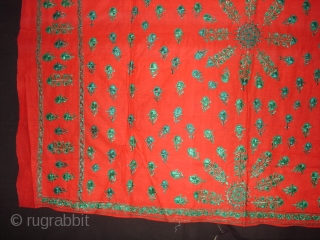 Achochini Womens's bridal Shawl,From Sindh Pakistan,Cotton ground with floss silk embroidery.Its size is 148cmX190cm(DSC01988 New).                  