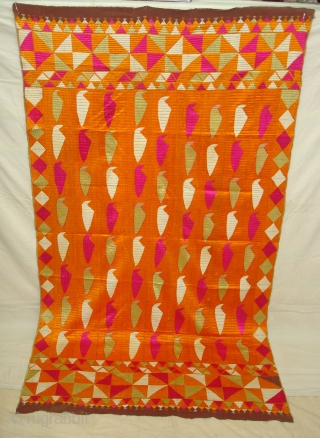 Phulkari From East(India)Punjab.India.One of the Rare Design Indian Phulkari.Known as Tota(Parrot bird)Bagh. Its size is 130cmX220cm (DSC04588 New).               